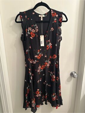 Rebecca Taylor Black Mini Dress with Red & Pink Floral Print